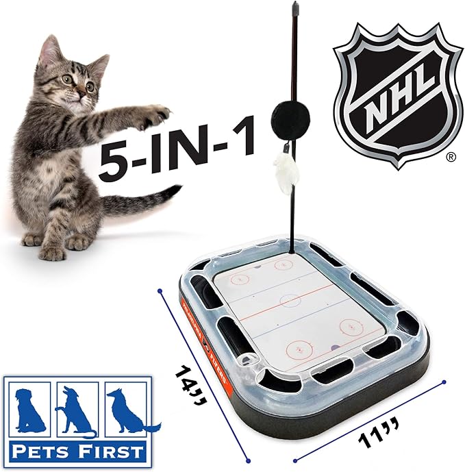 Pets First NHL Philadelphia Flyers Hockey Field 5-in-1 Cat Scratcher Toy with Interactive Cat Ball & Bell