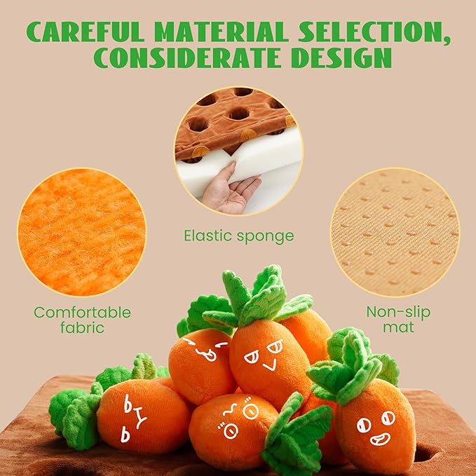 Nocciola Easter Carrot Dog Toys, 12PC Squeaky Carrots & Farm Snuffle Mat for Hide and Seek Snuffle Toys for Small and Medium Dogs, Easter Dog Toy