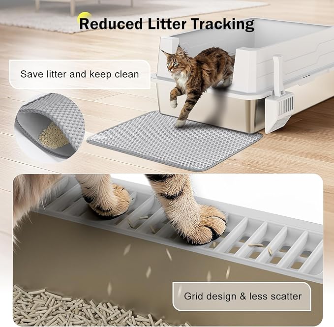 Stainless Steel Litter Box Extra Large for Big Cats Multi-Cats, Jumbo Extra Large Metal Cat Litter Box with High Sided Lid, Anti-Urine Leakage, Non-Stick,Include Litter Scoop