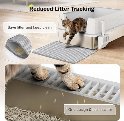 Stainless Steel Litter Box Extra Large for Big Cats Multi-Cats, Jumbo Extra Large Metal Cat Litter Box with High Sided Lid, Anti-Urine Leakage, Non-Stick,Include Litter Scoop