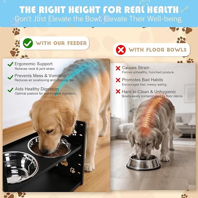 FORUP All-Metal Elevated Dog Bowls, Heavy Duty Cold-Rolled Steel Frame, 6-Height Adjustable Raised Feeder Stand with 2 Stainless Steel Bowls, Anti-Slip Rubber Feet for All Breeds (2.5"-12.2")