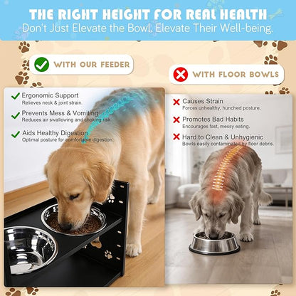 FORUP All-Metal Elevated Dog Bowls, Heavy Duty Cold-Rolled Steel Frame, 6-Height Adjustable Raised Feeder Stand with 2 Stainless Steel Bowls, Anti-Slip Rubber Feet for All Breeds (2.5"-12.2")