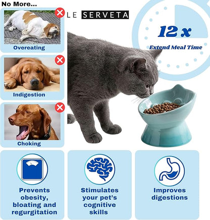 Macarons Series Ceramic Slow Feeder Cat Bowl, Raised Puzzle Feeder, Anti Vomiting Cat Slow Feeding, Elevated Food Bowl, Whisker Friendly Pet Bowl with Cute Ear Design (Gradient Pink)