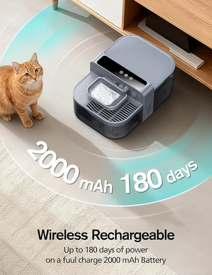 Wireless Cat Water Fountain with No Filters, 180-Day Battery & Precision Flow Control,3.5L Smart Pet Water Dispenser with Wastewater Separation & Custom Scheduling for Cats & Dogs, Grey