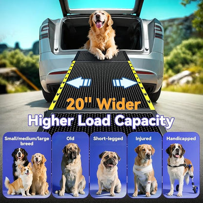 67''L & 20''W Dog Ramp for Car - Portable Extra Wide Pet Ramp for Medium & Large Dogs with Non-Slip Rug Surface, Dog Steps Stair for Car SUV/Truck/RV/High Bed, Up to 200LBS, Black