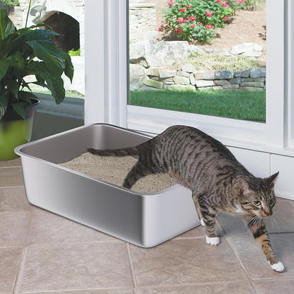 Stainless Steel Litter Box 2 Pack, 20"x14"x6"(Height) Large Metal Litter Box, Easy to Clean, Non Stick No Smell Cat Litterbox for Cats/Kitty