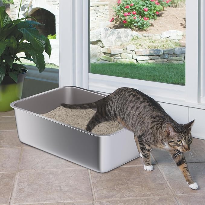 Stainless Steel Cat Litter Box, 20"x14"x6"(Height) Large Metal Litter Box, Easy to Clean, Non Stick No Smell Litterbox for Cats/Kitty