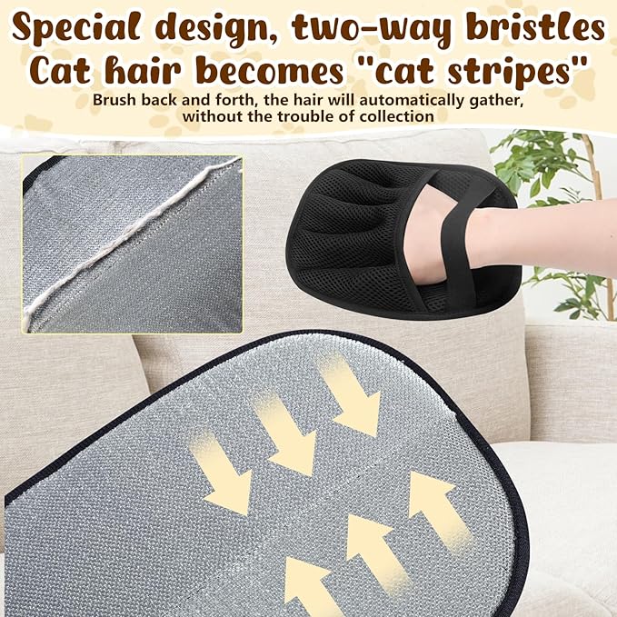 Pet Hair Removal Glove, Electrostatic Pet Hair Removal Gloves, Upgrade Efficient Grooming Gloves for Pet Hair, Clothing, Couch, Furniture, Carpet, Car Seat-2PCS