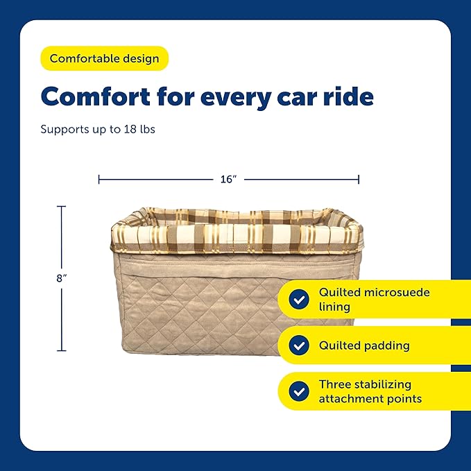 PetSafe Happy Ride Booster Seat for Dogs - Open Road Comfort - Safe Tether System - Zipper Pouch Dog Seat - Machine Washable Fleece Liner - Easy Install Design - Tan - Up to 25 lb
