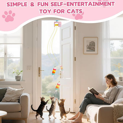 Interactive Cat Toy for Indoor Cat, Automatic Door Hanging Cat Toy with Detachable Design, Kitten Toys for Indoor Cats Self Play, 3.27 * 1.69 * 2.76Inch (Pink)