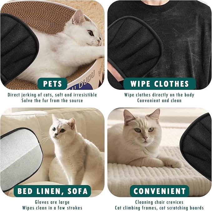 Aerbee Double-Sided Grooming Gloves for Pets, Static Removal Gloves for Dog Hair, Sueean Grooming Gloves for Cats, Reusable Pet Hair Remover Glove for Clothes Furniture Washing, Deshedding, Grooming