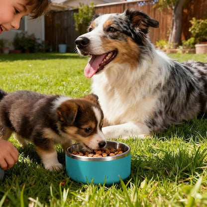 Dog Bowl, Stainless Steel Dog Bowls for Food and Water, Metal Pet Feeding Bowl with Insulated Non-Slip Quiet Bottom, Easy to Clean, Dishwasher Safe, 32oz,4 Cup | Teal