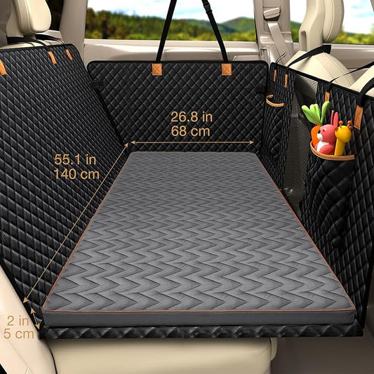 Lekereise Soft Dog Car Mat for Hard Bottom Seat Extender 55.1 x 26.8 inch- Waterproof Washable Dog Car Mat, Orthopedic Egg-Crate Foam Pet Bed, Fits Most Hard Bottom Dog Car Beds/SUVs/Trucks-Grey