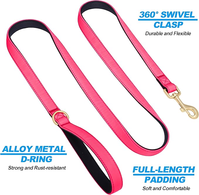Didog 5FT Colorful Nylon Dog Leash with Soft Full-Length Padding, Lightweight and Durable Pet Leash for Medium and Large Dogs, Pink, M
