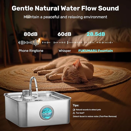 FUKUMARU Dog Water Fountain, 1.8 Gal/7L Stainless Steel Large Pet Fountain for Multi-Pet Households, 2026 Upgraded Ultra Quiet Automatic Water Dispenser with 4-Stage Filtration & 3 Filters, Silver
