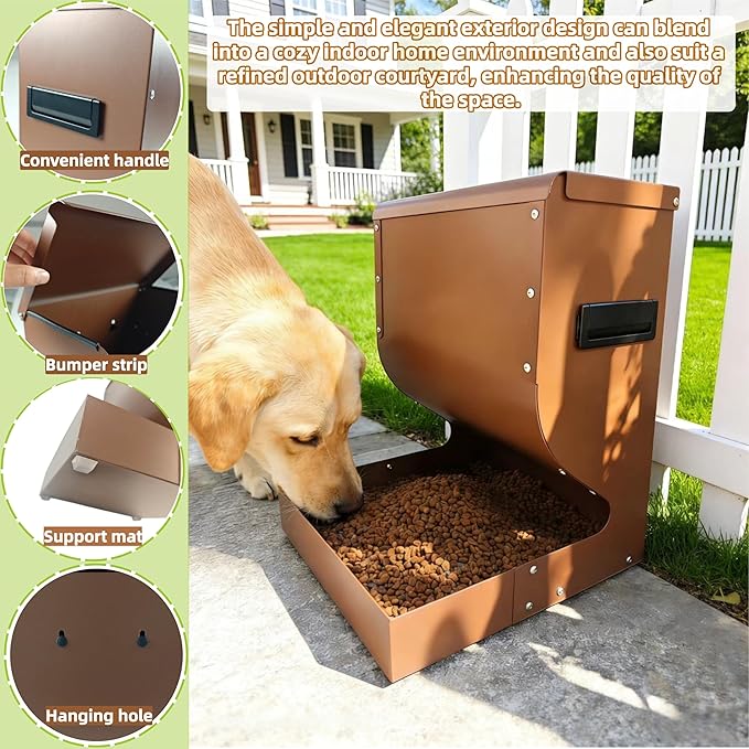 Galvanized Dog Feeders for Large Dogs, 15LBS Gravity Automatic Dog Feeder, Suitable for Indoor and Outdoor Use, Suitable for Medium Dogs,Cats,Poultry, and Pets