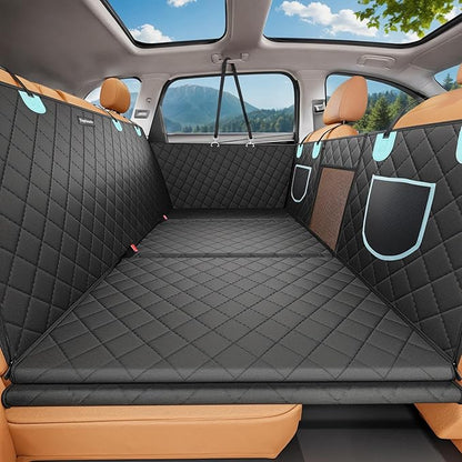 Back Seat Extender for Dogs with Zippered Mesh Window, Detachable Hard Bottom Car Seat Cover for Dog Holds 400lbs, Large Space Backseat Extender, Hammock for Truck, 600D Oxford