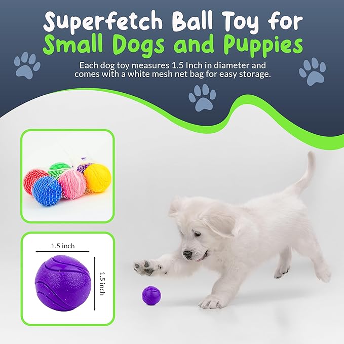 SuperFetch Dog Balls 1.5 Inch - Squeaky Dog Toys for Small Dogs and Puppies - Rubber Balls for Fetch, Training, Teething, Boredom and Solo Play - 12 Pack