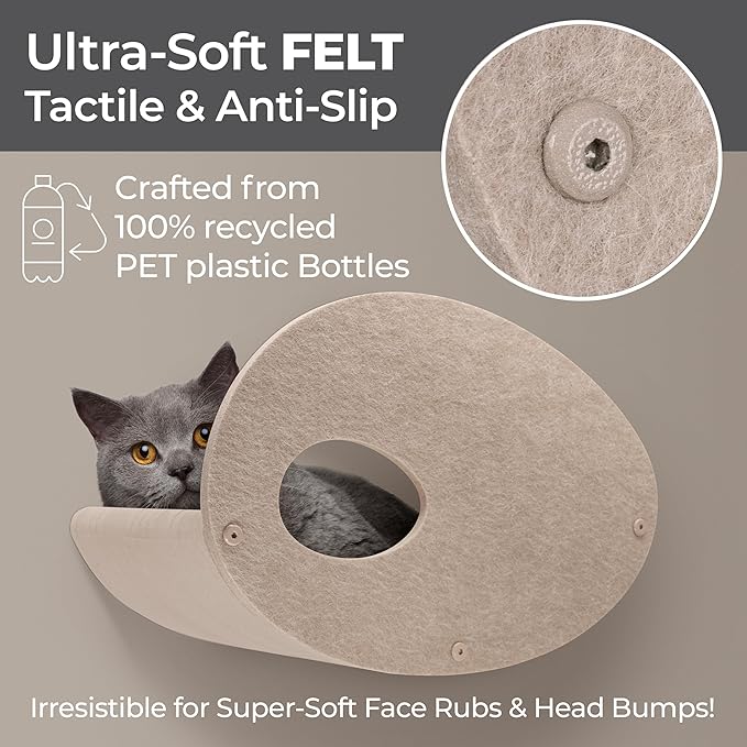 Accessory ADD-ON Set of 4 Facades Covers Compatible with Cat Wall Shelves by Pryde Pets - 100% Sustainable PET Felt - Climbers Sold Seperately - Cats Shelf Privacy and Safety Bumpers (Oatmeal)