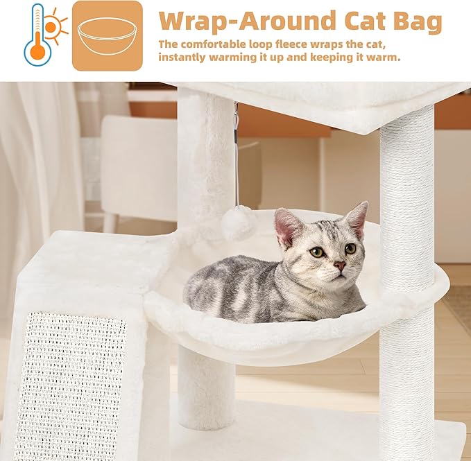 YOUPET Cat Tree with Cat Scratching Post for Indoor Cats, Cat Tower with Scratching Board and Playful Toy Balls, Cat Tree Tower with Cozy Hammock,Beige