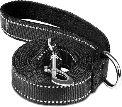 Dog Leash 6 FT, Double Sided Reflective Dog Leash with Soft Padded Handle, Durable Metal Snap Hook Nylon Heavy Duty Leashes for Small Medium and Large Dogs, 1 Inch Wide, Black
