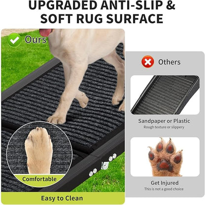 GarveeLife Dog Ramp for Car, 71''x 17'' Extra Long Folding Dog Ramp, Pet Ramp for Large Dogs with Non-Slip Rug Surface, Portable Pet Steps Up to 250LBS, Outdoor Dog Ramps for Car