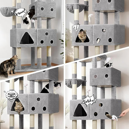 Globlazer Extra Large Cat Tower, 81-inch Tall Cat Tree for Big Cats 20 lbs, XXL Heavy Duty Cat Scratching Tower for Indoor Adult Cats with 3 Cat Condos, 8 Scratching Posts, F81, Light Grey