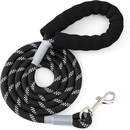 Mile High Life Reflective Dog Leash, with Comfortable Padded Handle, Black Nylon Rope Leash with Steel Tips, Heavy Duty 4 Feet Pet Leashes (Black,72 Inches)