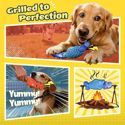 Tough Dog Toys for Aggressive Chewers: 2 Pack Indestructible Dog Toys to Keep Them Busy, Tough Chew Toys for Large Dogs, Nylon & Rubber Dog Chew Bones, Squeaky Dog Toy for Large Breed