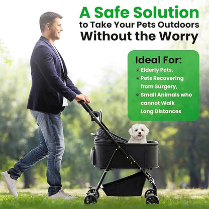 Pet Stroller 3 in 1 Foldable Dog Stroller, Cat Strollers, Foldable pet Strollers & Cat Carrier, Pet Carrier, Lightweight with Cup Holder, Waterproof & Breathable Mesh Canopy