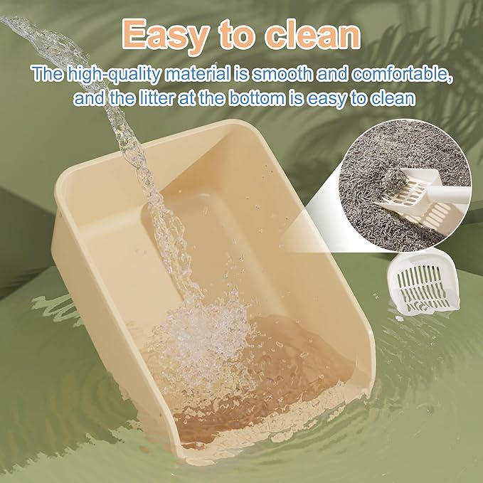 Cat Litter Box with High Sides Anti-Splashing for Indoor Cats Low Entry Kitty Litter Boxes (White)