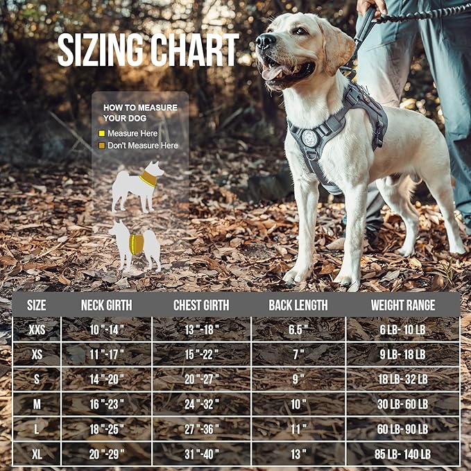 OneTigris Tactical Dog Harness Vest,Adjustable Dog Harness for Large Dogs,No-Pull Service Dog Vest with Hook & Loop Panels(Grey,X-Large)