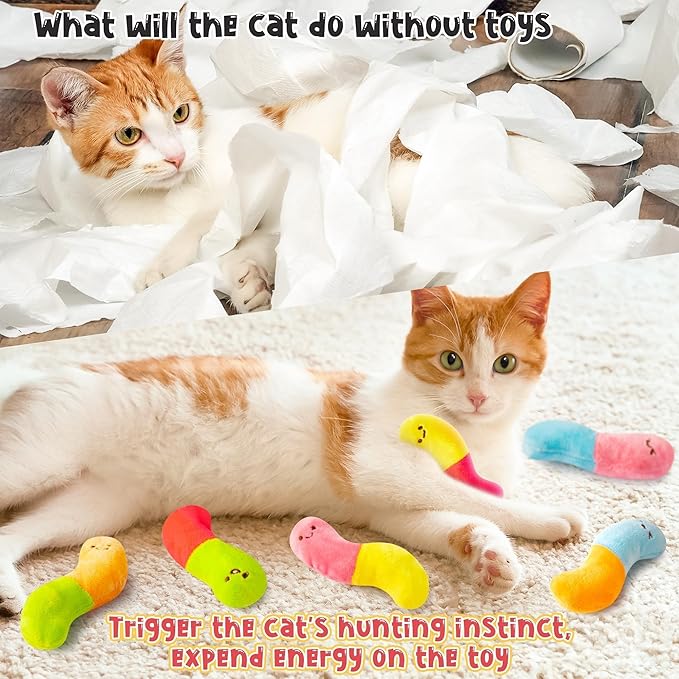 L1rabe Worm Candy Catnip Stuffed Toys - 6P Summer National Pet Day Worm Organic Cat Toys Funny Indoor Chew Bite Kick Tools, Interactive Pet Supplies Cat Lovers Kittens Birthday Pet Presents