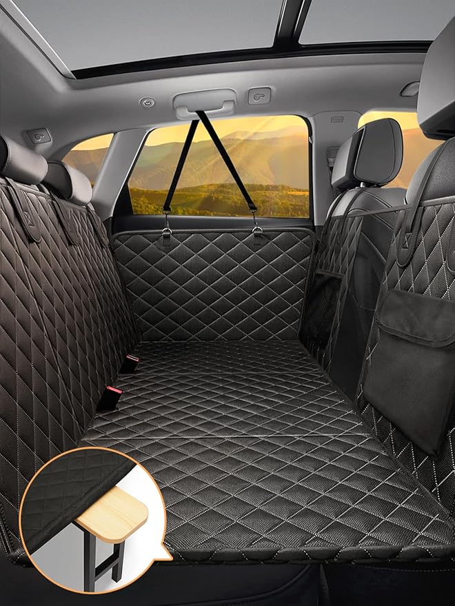 Turosur Dog Car Seat Cover for Back Seat with Hard Bottom Removable Stand Waterproof Dog Hammock for Car Travel Bed Pet Backseat Extender Protector for SUV Small Truck Holds 700 lbs
