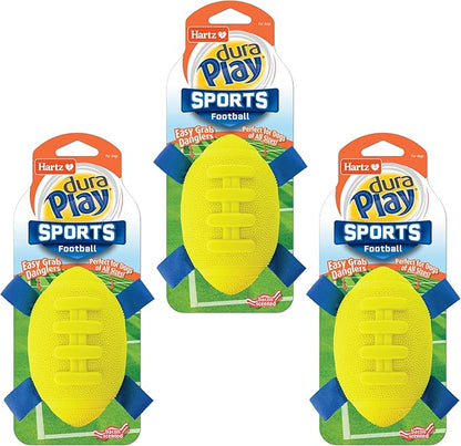 Hartz Dura Play Sports Football Dog Toy, Bacon Scented Squeaky Latex Yellow & Blue Toy, 3 Count