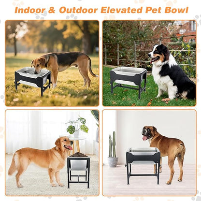3 Gallons Elevated Large Dog Water Bowl, 4 Height Adjustable Stainless Steel Raised Dog Bowls with Stand, Indoor Outdoor Pet Water Bowl Relief Joint Pressure Pet Dishes for Dogs Easy Clean