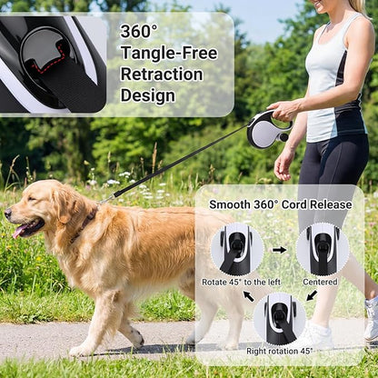 Segarty 26 Ft Walking Leash with Poop Bag Holder for Dogs Weighing 66 lbs - 110 lbs, 8m Retractable Heavy-Duty Leash 360°Tangle-Free with Anti-Slip Handle One-Handed Brake Pause Lock for Pet Outside