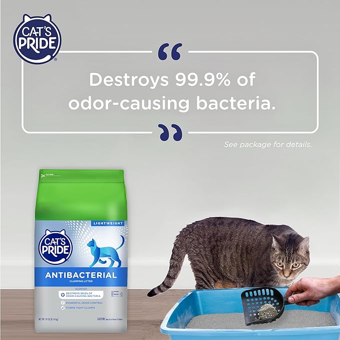 Cat's Pride NEW Antibacterial Cat Litter: Destroys 99.9% of Odor-Causing Bacteria - Powerful Odor Control - Premium Lightweight Clumping Litter - Scented, 18 Pounds