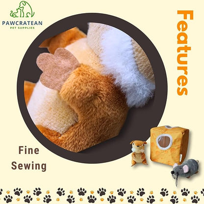 7" Squeaky Plush Toy for Puppies Small Dogs Self Etertainment Washable Soft Made [PET ONLY] (Cheese & Mouse)