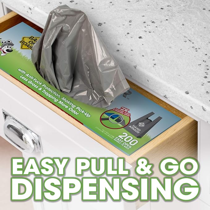 Bags on Board Dog Poop Bags - Extra Thick Waste Pickup Bags with Easy Tie Handles - Easy Dispensing Drawer Pack - 200 Count