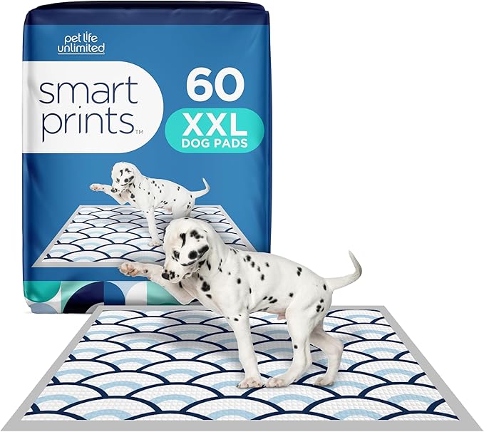 Pet Life Unlimited Smart Prints XXL Puppy Pads for Dogs, Potty Training Pee Pads, 60 Count, 30" x 36", Leak-Proof, Super Absorbent, Quick-Dry, Patterned Pads with Odor Control, Made in USA