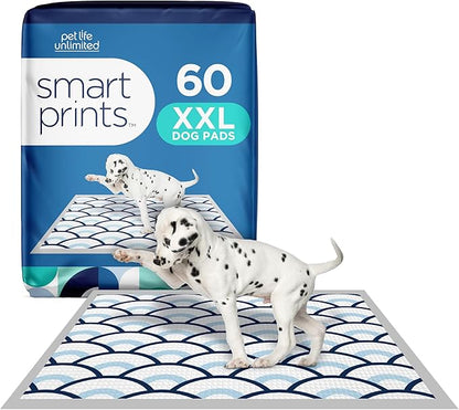 Pet Life Unlimited Smart Prints XXL Puppy Pads for Dogs, Potty Training Pee Pads, 60 Count, 30" x 36", Leak-Proof, Super Absorbent, Quick-Dry, Patterned Pads with Odor Control, Made in USA