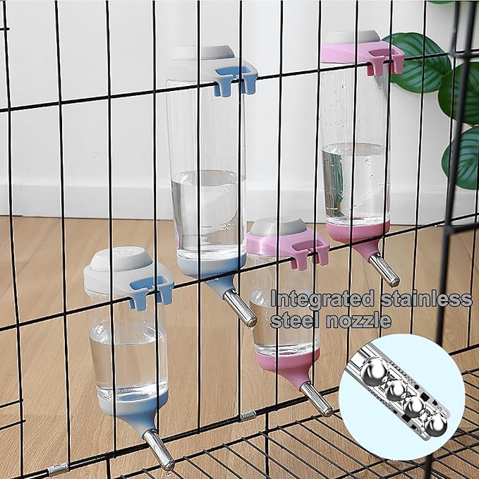 Dog Crate Water Bottle - 17 oz No Drip Kennel Pet Water Dispenser, Easy-to-Use Cage Water Bottle for Dogs, Cats, Small Animals, 500ML, Grey