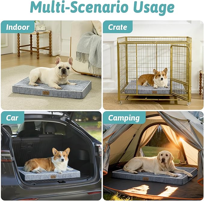 Large Orthopedic Dog Bed, Cooling Dog Beds for Large Dogs, Washable Pet Bed with Waterproof Liner, 44x32x4in,Dark Grey
