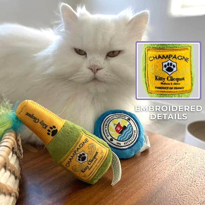 Clicquot Champagne & Caviar Set, Plush Cat Toys Catnip Filled with Interactive Crackle Sound, Safe, Durable Toys for Cat & Kitten, 2 Pcs