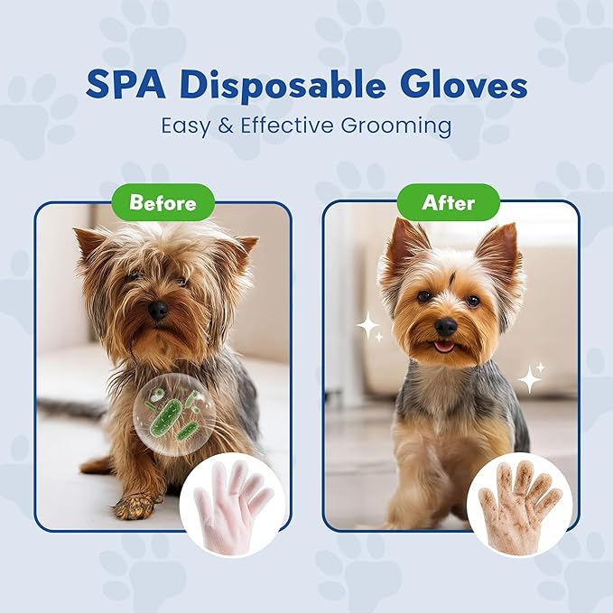 My Pet & Me Pet Glove Wipes for Dogs & Cats, No-Rinse Instant Bath Cleaning Gloves, Soap-Free Grooming Mitts, Individually Wrapped for Travel, Olive & Jojoba Oils, 6 Count