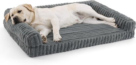 Bedsure ComfyFleece™ Orthopedic Dog Beds for Extra Large Dogs, Memory Foam XL Dog Couch with Sides, Waterproof Big Pet Sofa with Washable Corduroy Cover, Non-Slip and Egg-Crate Foam, Grey
