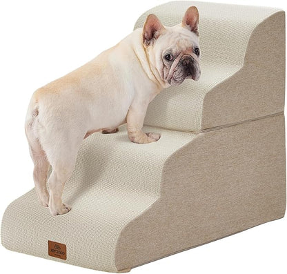 Joydeco Dog Stairs for Bed 22.8" H, 4-Step Pet Steps for Small Dogs and Cats, Dog Steps for High Bed, Non-Slip Balanced Ramp Indoor Pet Stairs, Beige