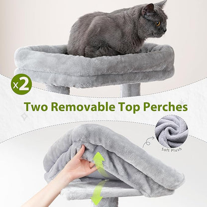 Tall Cat Tree, Large Cat Tower for Adult Cats, 80.7'' (205cm) Heavy-Duty Cat Tree House for Indoor Cats 20 lbs+ with Scratching Posts, 2 Top Perches/Condos, Hammcok, Light Gray GCT034W