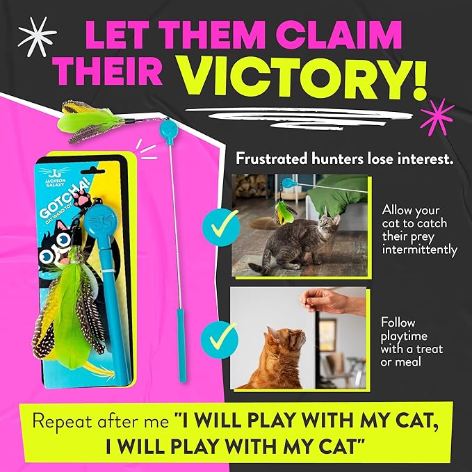 Jackson Galaxy Gotcha! Cat Wand Toy - Interactive Cat Toy, Feather Wand